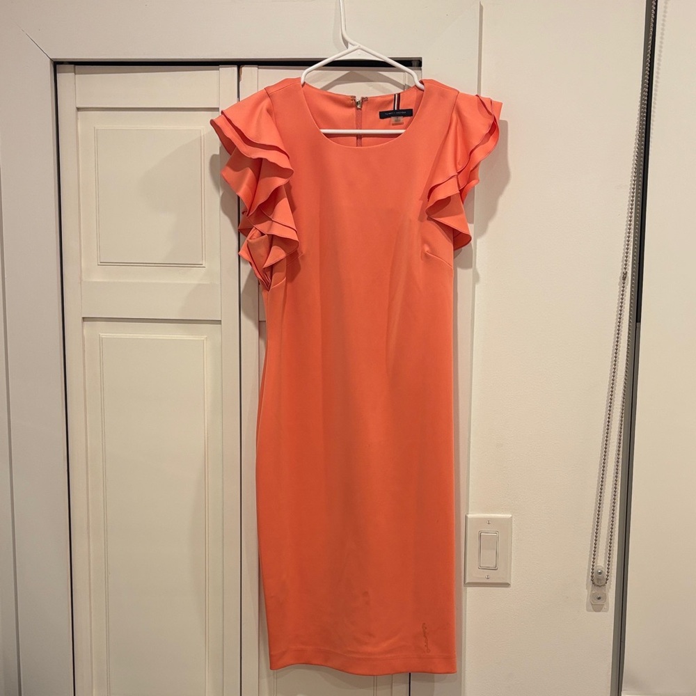 Flutter Sleeve Coral Shift Dress - Tommy Hilfiger